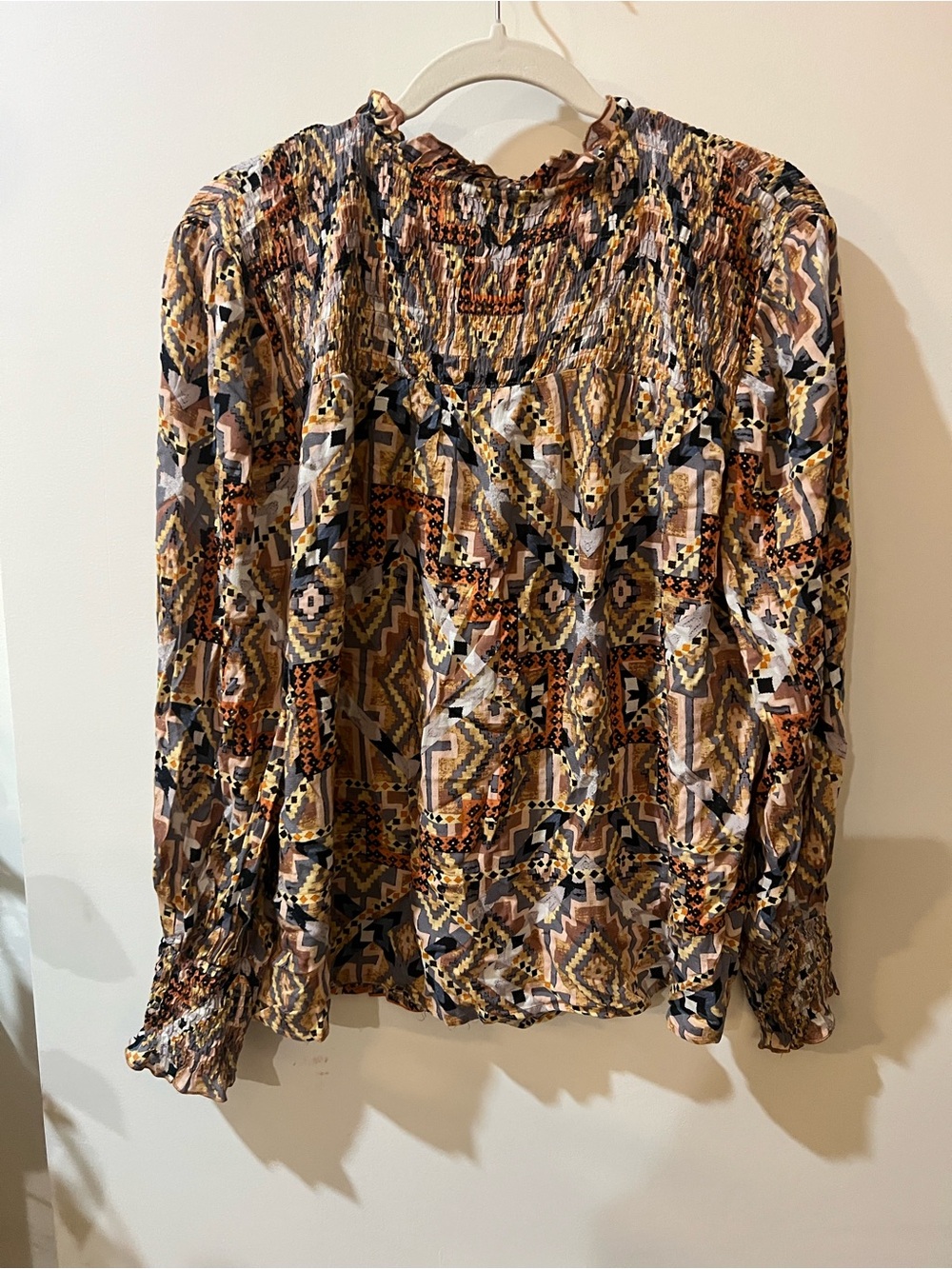 Dear John Brown Multi Printed V-Neck Peasant Blouse - Picture 4 of 5